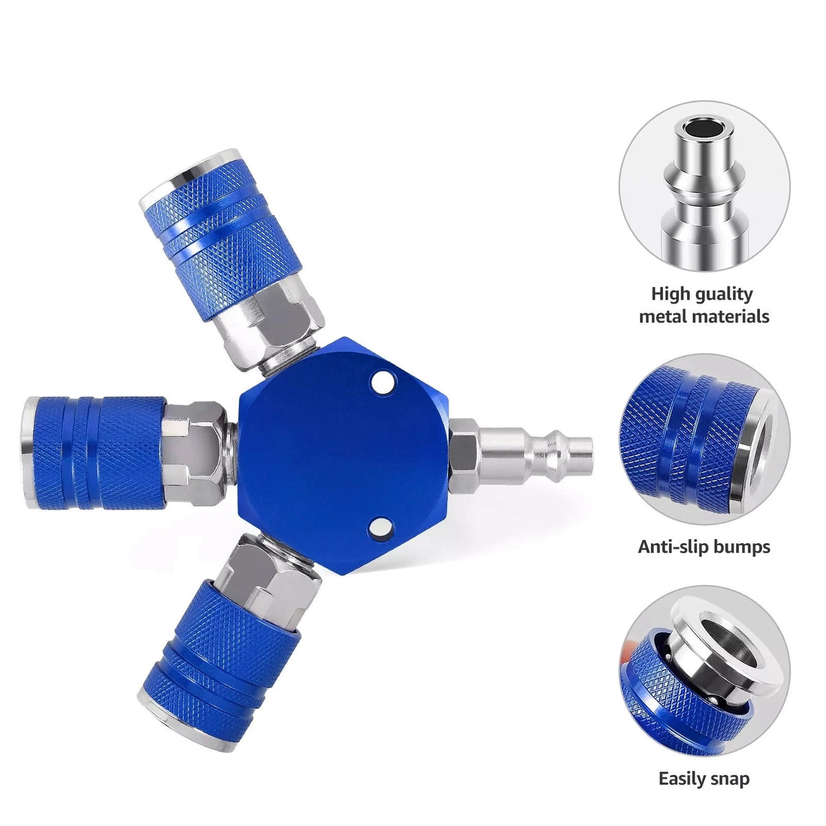 1* 3 Way Quick Connect Air Manifold Air Hose Splitter Durable 1/4" Air Tool Blue