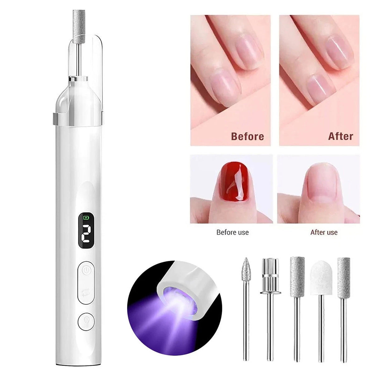 Manicure Pedicure Kit Cordless Nail Drill Dust Cover 13800RPM For Thick Nails