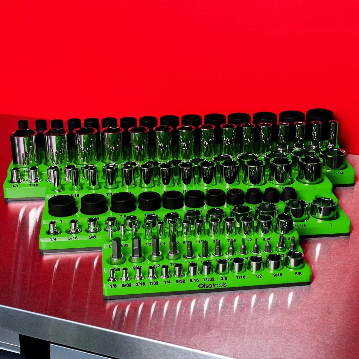 Olsa Tools Magnetic Socket Organizer - 1/4-Inch Drive, SAE, Green