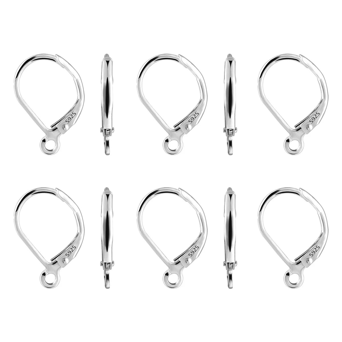 10pcs 925 Sterling Silver Leverback French Earring 16 x 10 mm, 10PCS-Silver