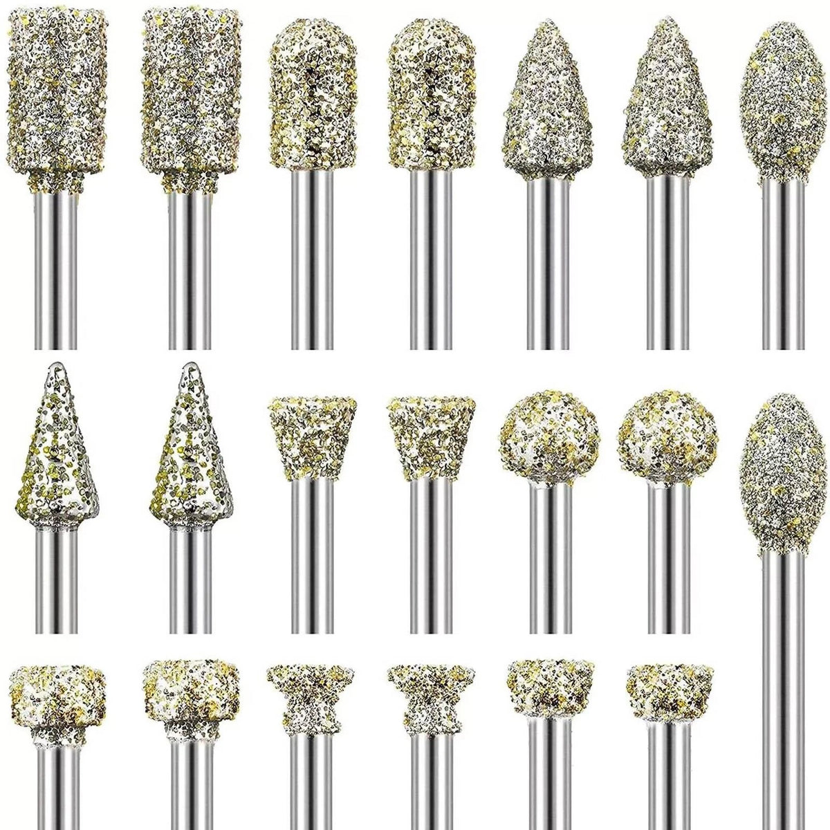 For Rotary Tool Grinding Heads 20pcs 3mm Diamond Burr Set for Carving Engraving