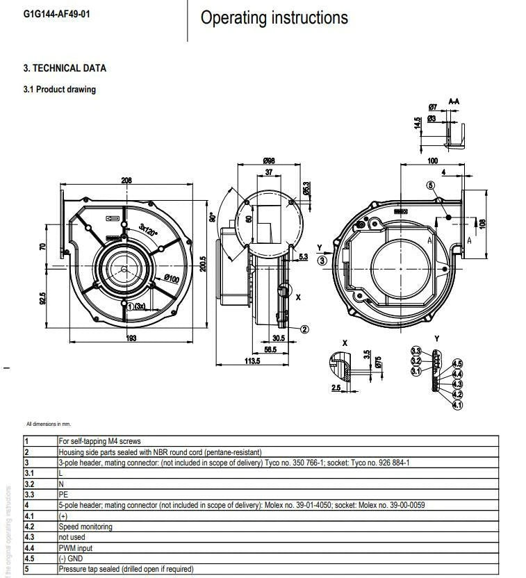 Ebmpapst G1G144-AF49-01 Blower Fan AC230V 0.5A 75W Φ144MM Heidelberg Cooling Fan