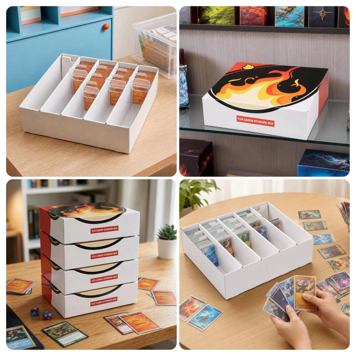 Trading Card Storage Box with Dividers 5 Row for TCG MTG Sport Cards white