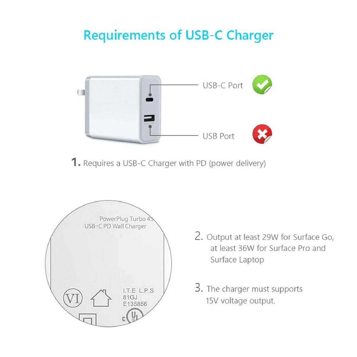 USB Type C DC Magnetic Plug Charging Cable For Microsoft Surface Pro 4 5 6 Go