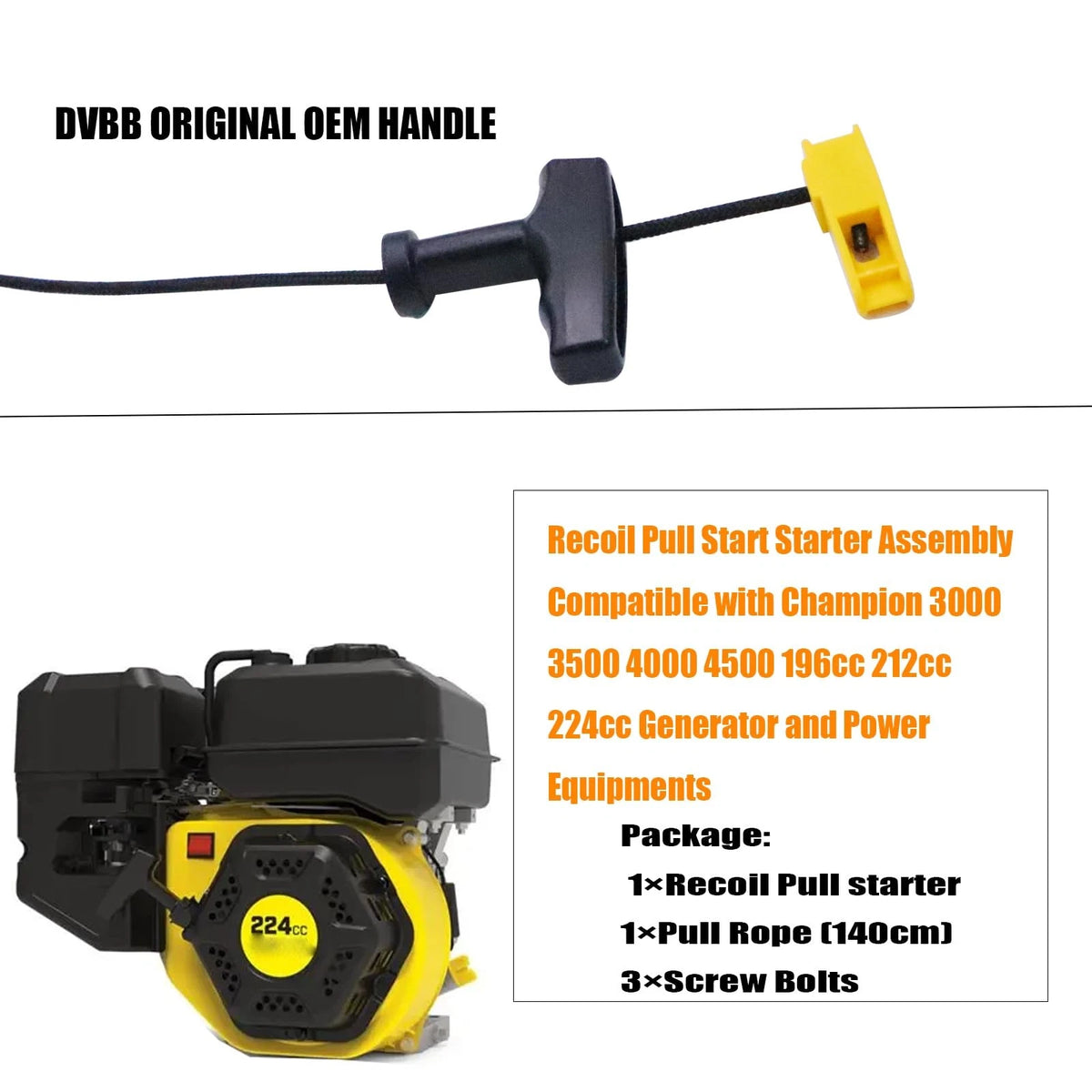 DVBB Pull Start Recoil Starter Compatible with Champion 196cc 208cc Black