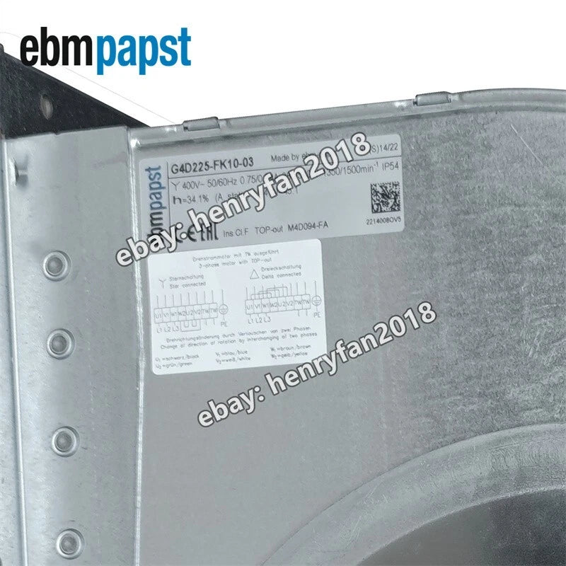 Ebmpapst G4D225-FK10-03 Blower Fan 400VAC 380/540W 0.75/0.94A Centrifugal Fan