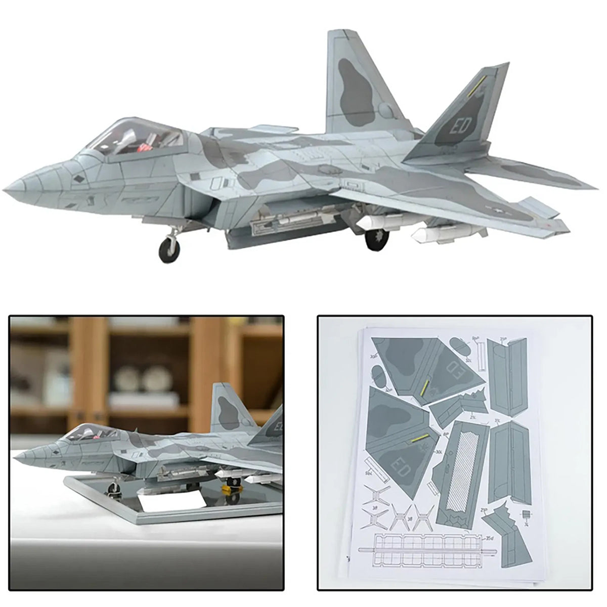 1/33 F22 Fighter Plane Paper Model Military Puzzle Paper Aircraft Unassembled