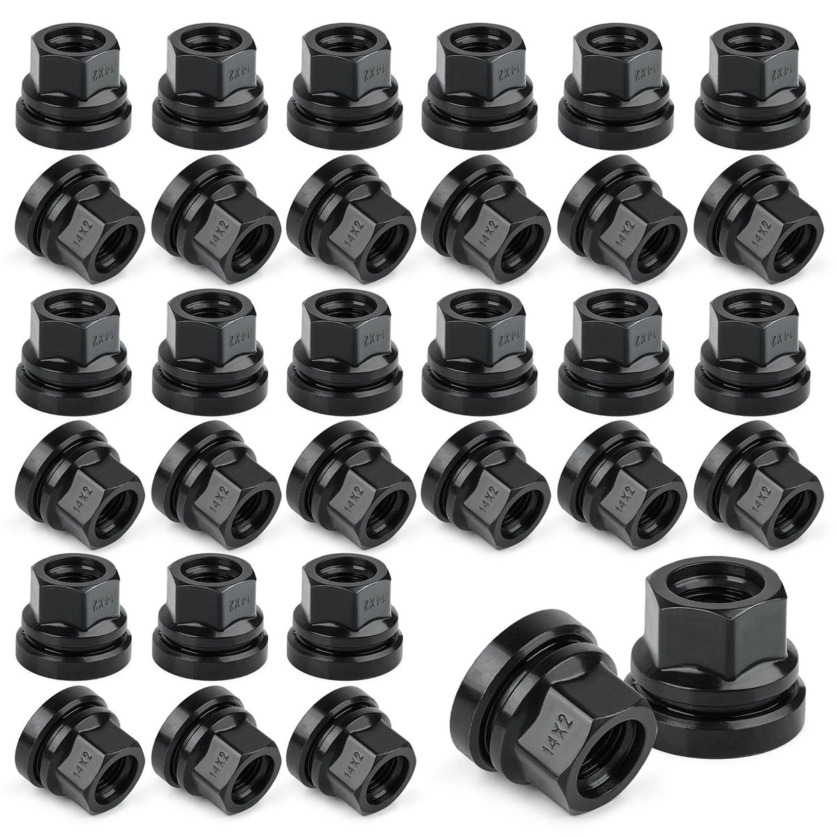 32PCS Black Wheel Lug Nuts M14x2.0 Fit Ford F250 F350 1999-02 Flat Washer Style