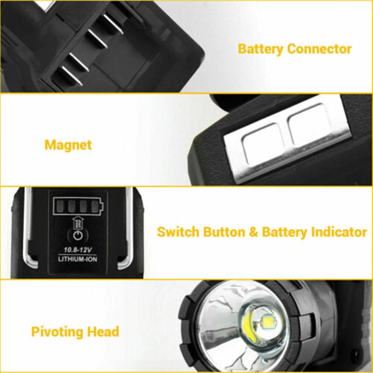 Handheld LED Work Light Flashlight Adapter For DeWalt 12V MAX Li-Ion Battery F