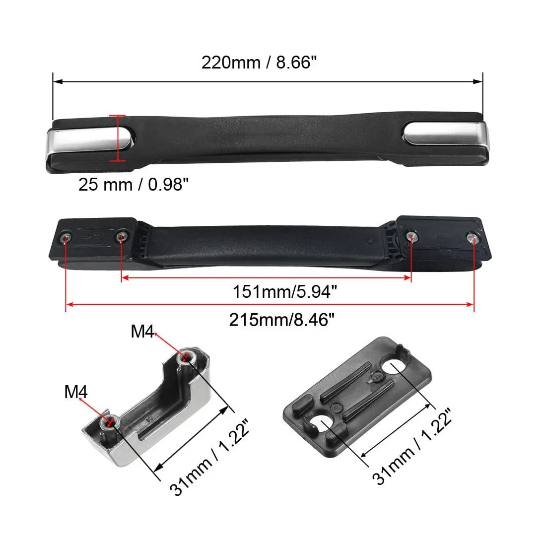 uxcell Luggage Handle, 220mm Long Strap Grip Replacement for Suitcase Black