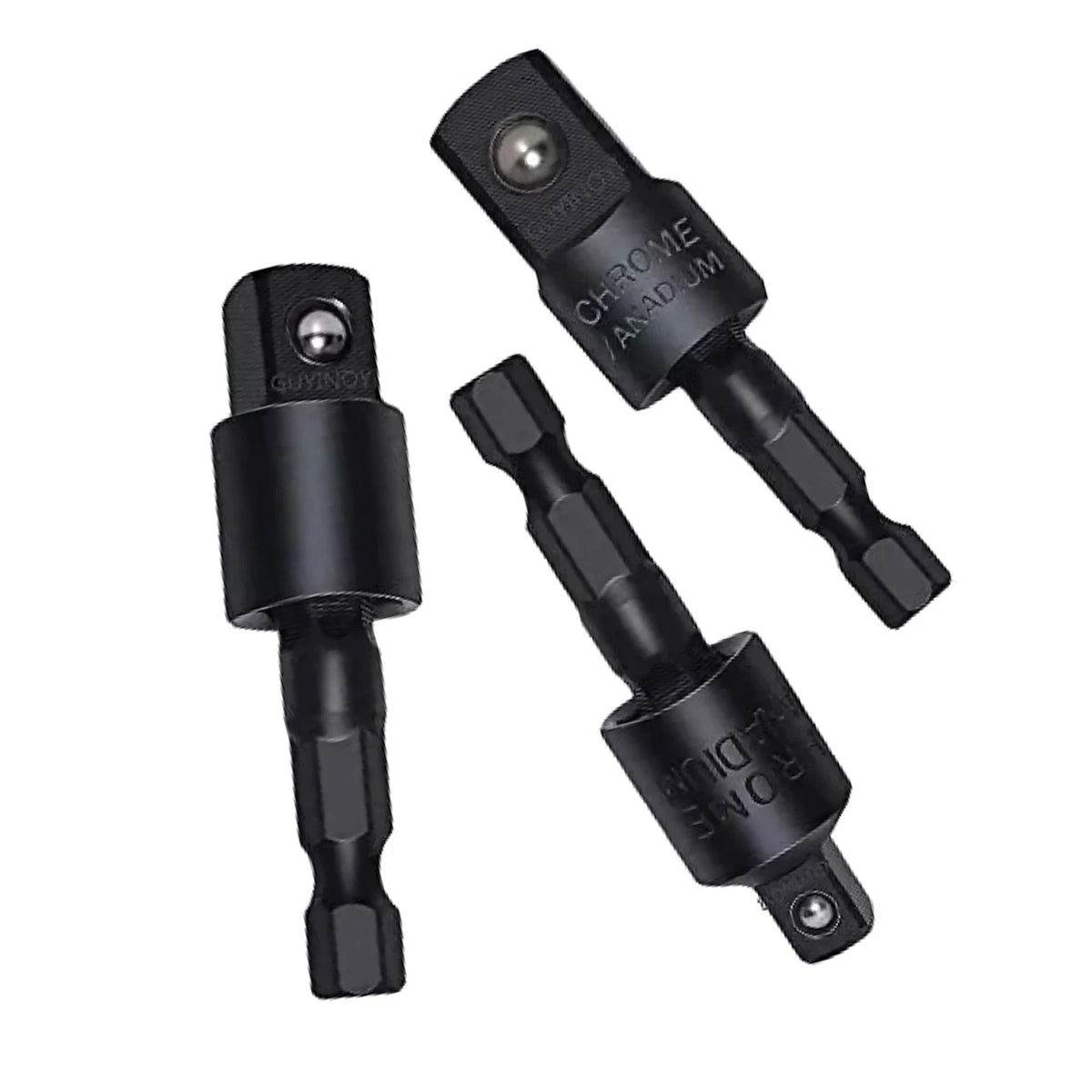 3pcs 360 Degree 1/4in Hex Shank 1/4in 3/8in 1/2in Extension Socket Adapter