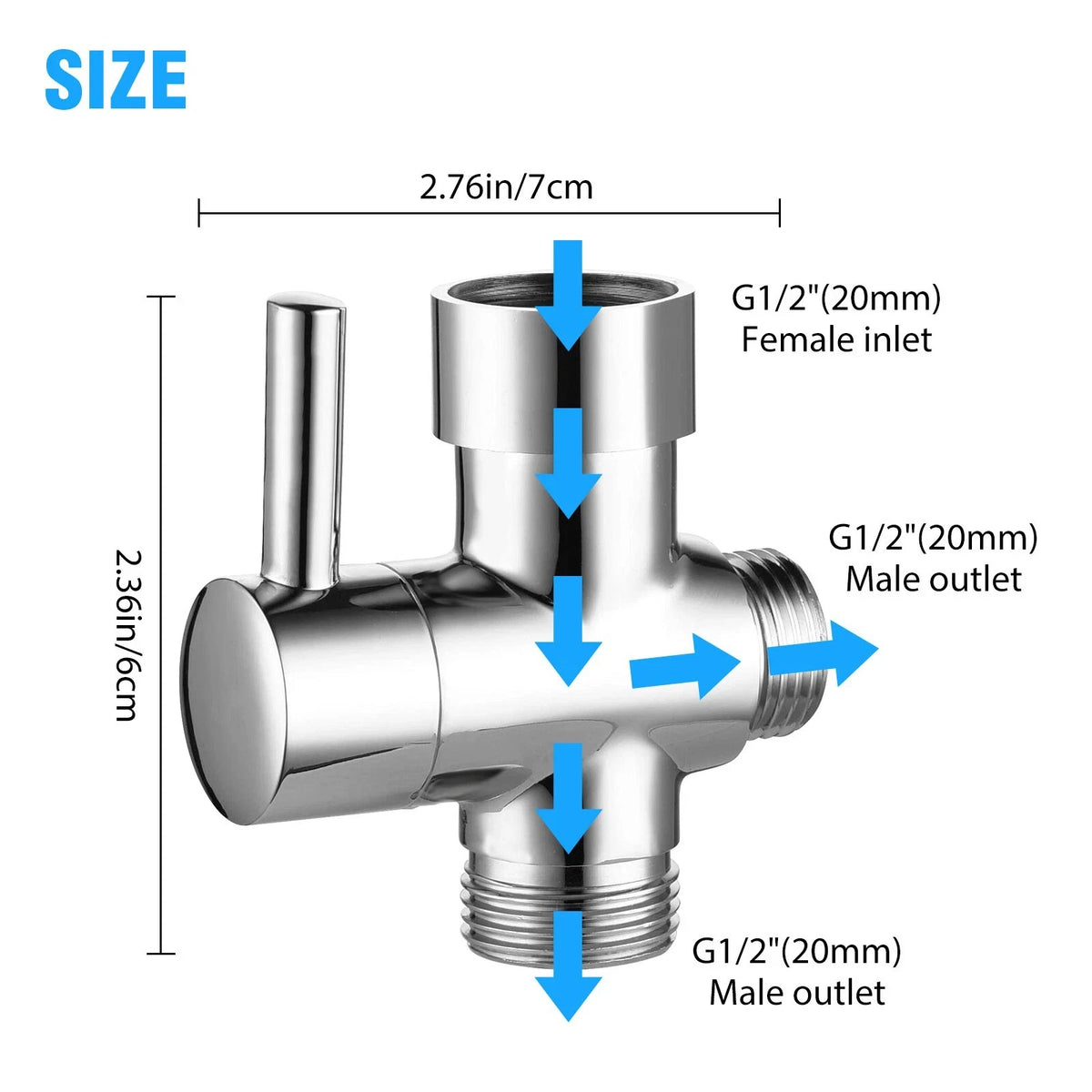 Solid Metal Water Divider 1/2in Connection for Handheld Fixed Head Switching