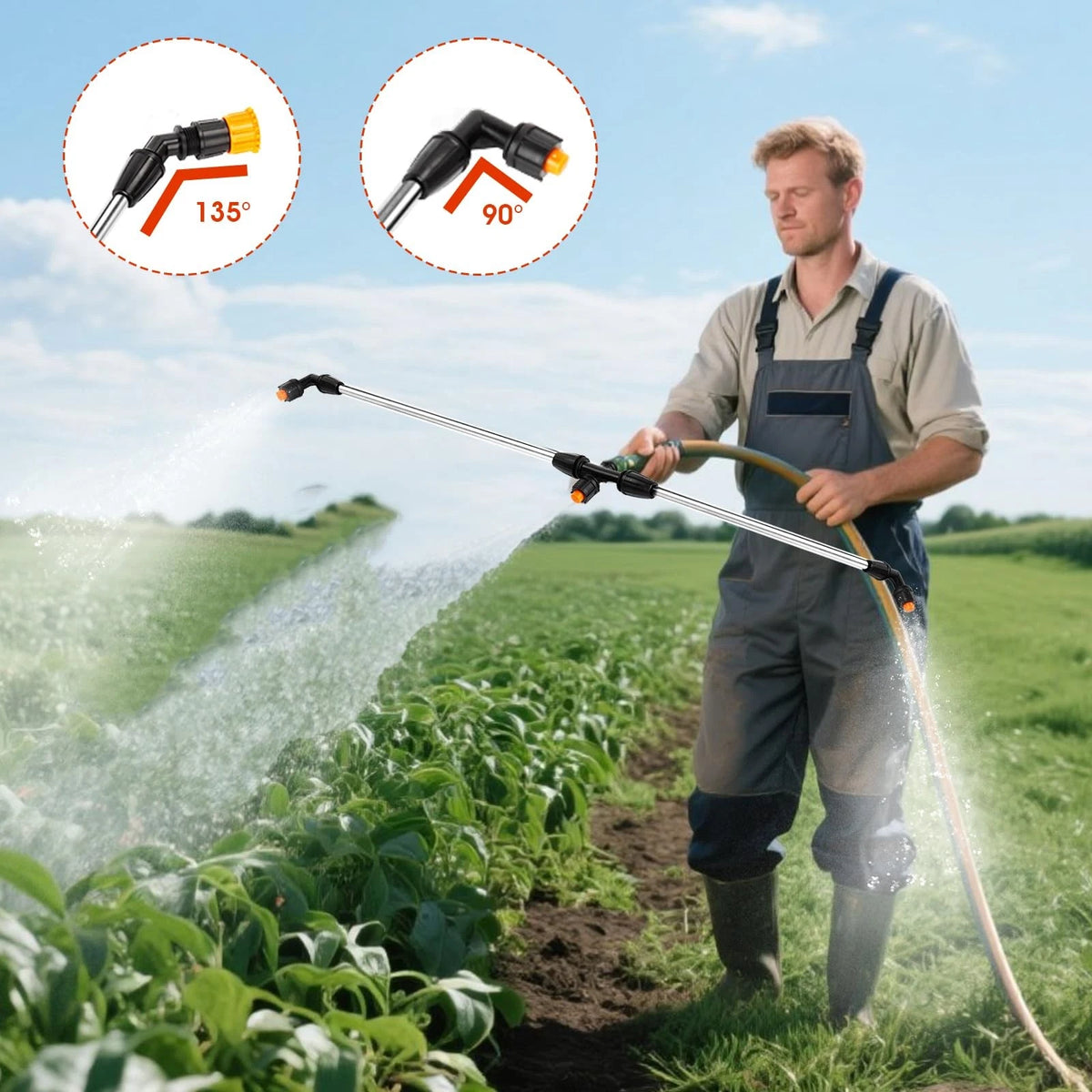 6 Nozzles Metel Boom Wand, Sprayer Equipped with 5 Types Silver