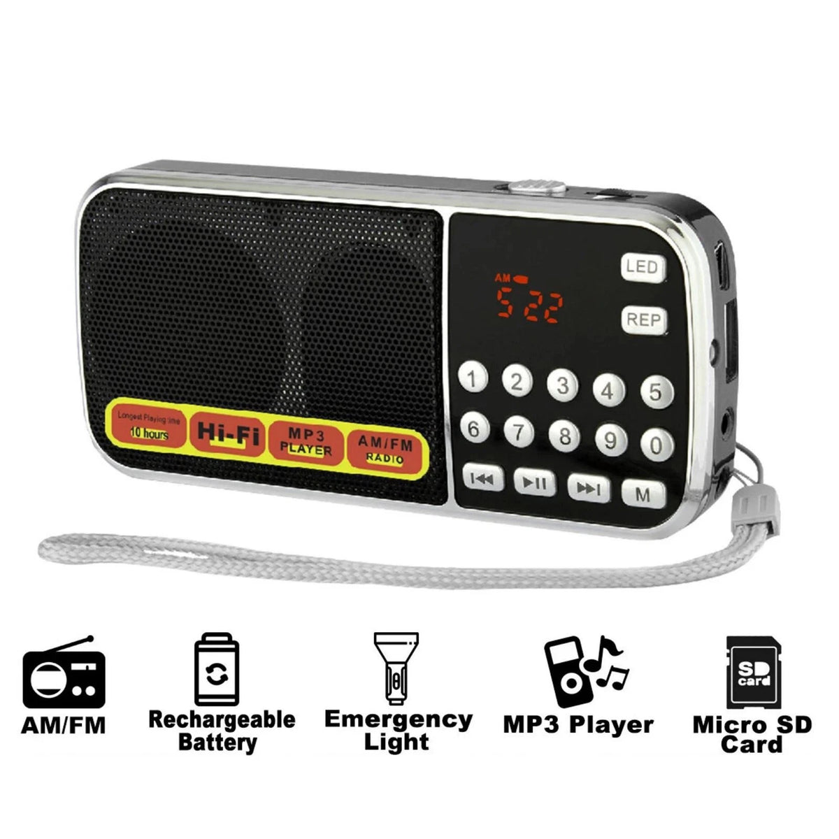 Portable Radio AM FM Digital Screen uses a rechargeable BL-5C lithium battery