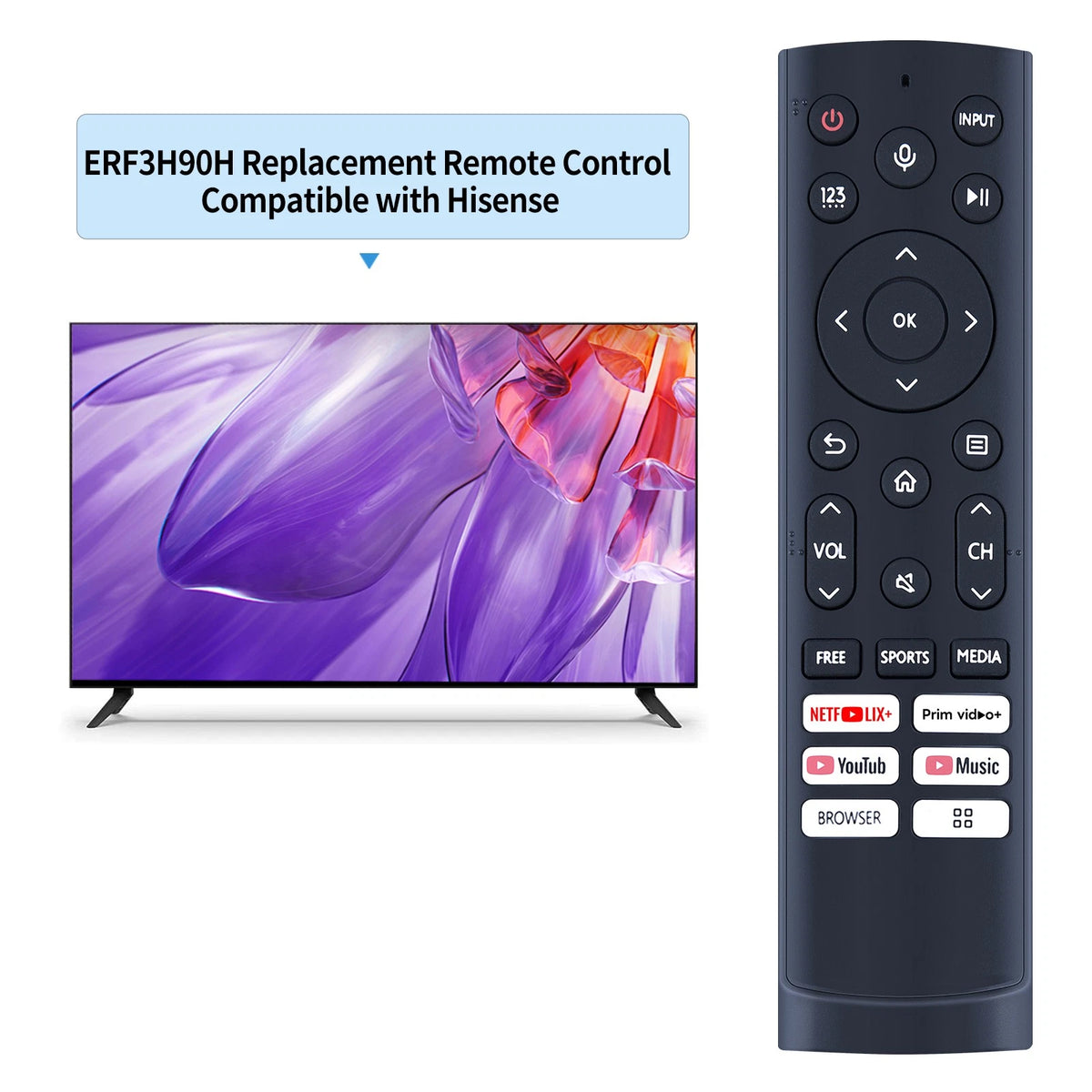 ERF3H90H Voice Replace Remote Control For Hisense Smart LCD TV with Youtube