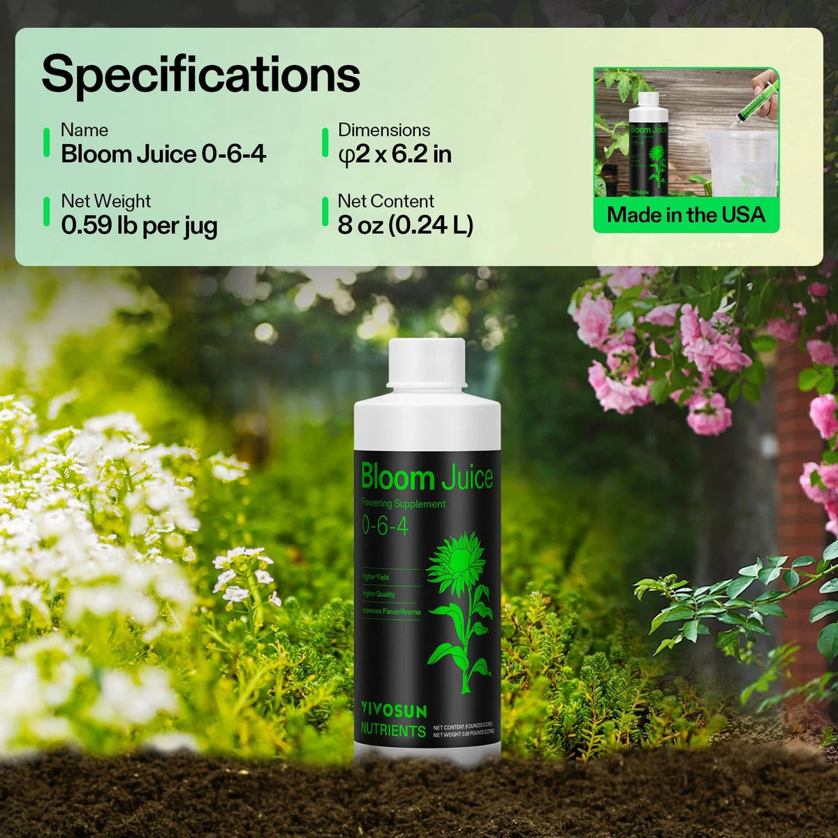 VIVOSUN Bloom Juice (0-6-4), Flowering Supplement Liquid Fertilizer 8 Ounce