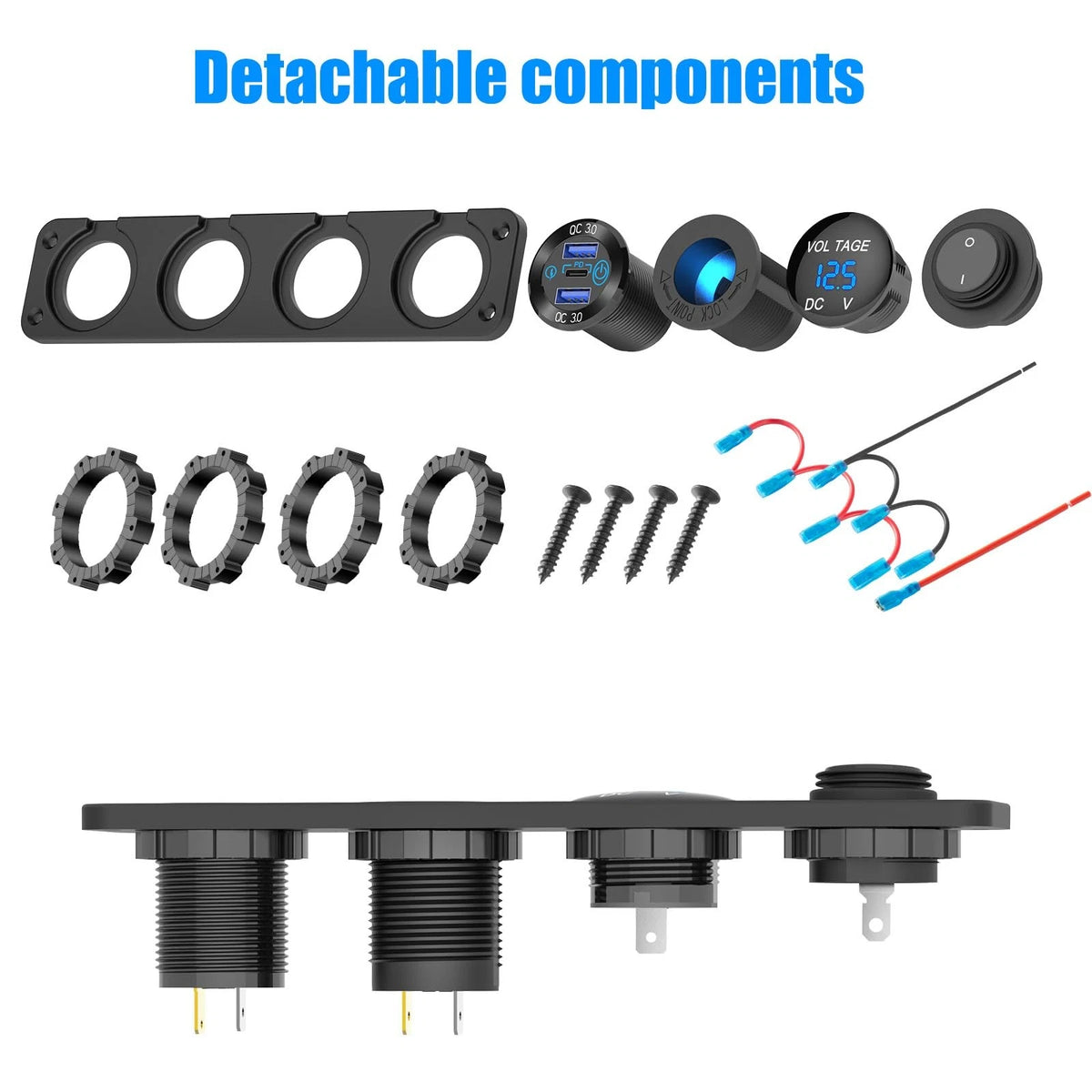 4 in 1-12V USB Outlet RV Accessories Marine Charger+Socket+Voltmeter+Switch
