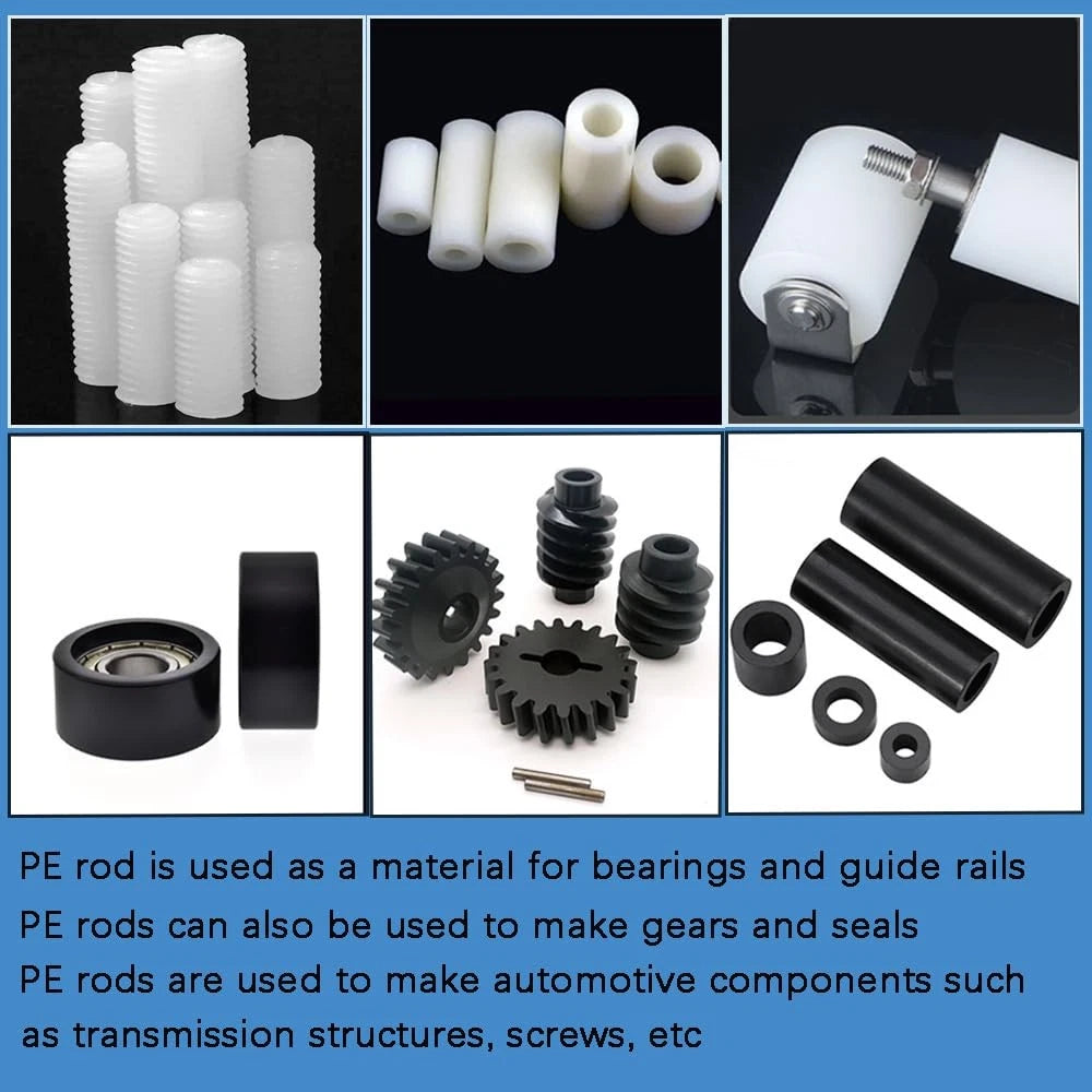 2 Pcs HDPE Rod,HDPE High Density Polyethylene Round Rod,1"x 1"x 13", Black