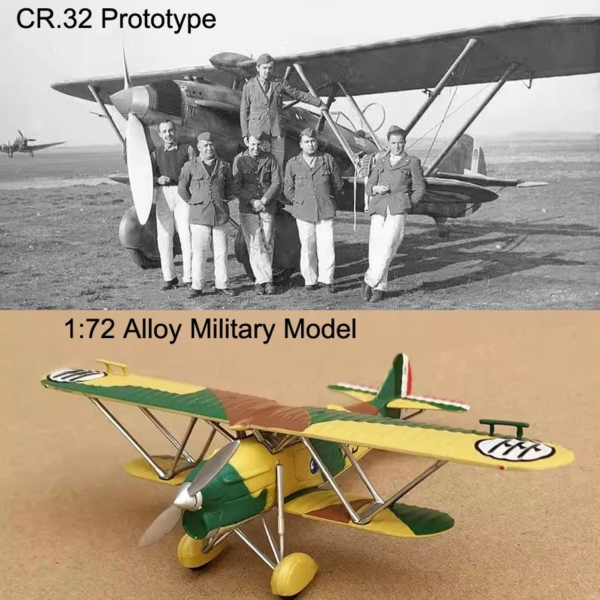 Italian FIAT CR.32 Freccia Biplane Fighter 1/72 Scale Alloy Model Toy with Stand