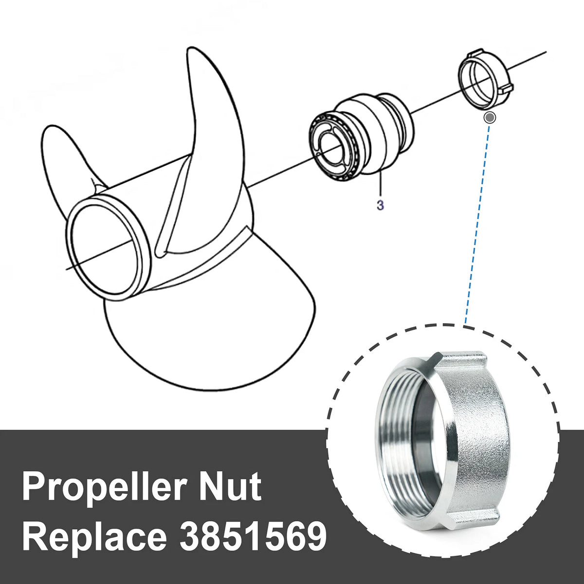 Propeller Nut For DPS & DPS-A Drives Replacement Volvo Penta 3851569