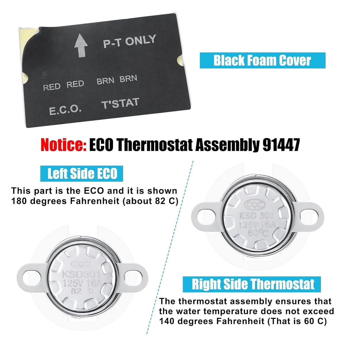 91447 Water Heater Thermal Cutoff Kit Thermostat Assembly For RV 93866 Part