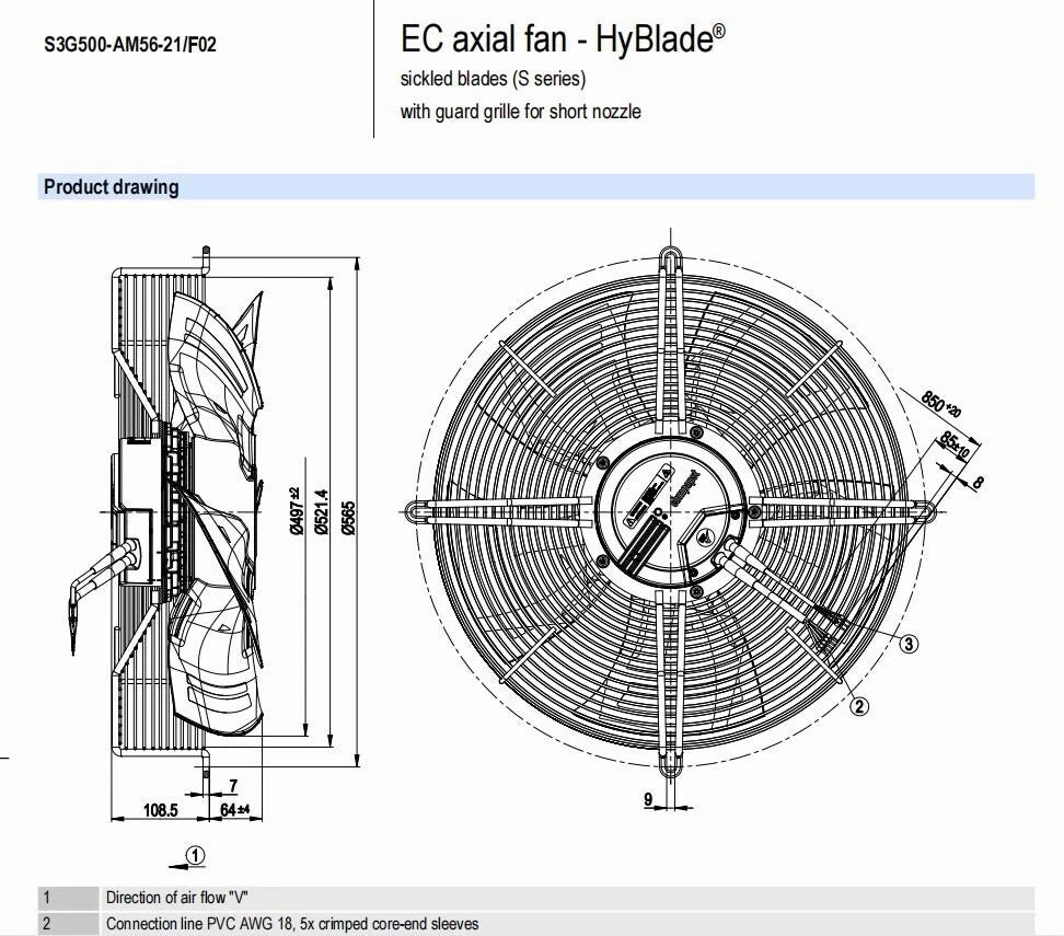 For ebmpapst S3G500-AM56-21/F02 axial fan 230V 1420RPM 750W IP54 Cooling fan