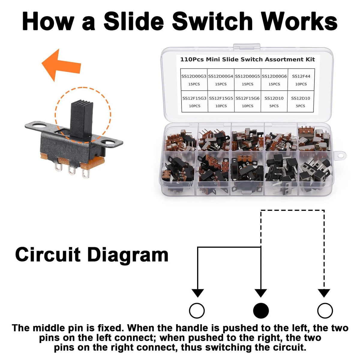 110PCS SPDT Mini Slide Switch Kit Micro 9Values readboard Switches...