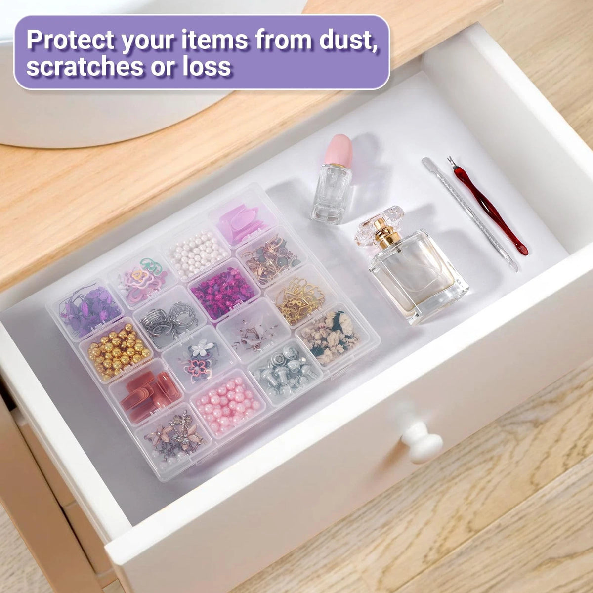 Cosics Bead Organizers and Storage, Transparent Plastic 16 Grids-1PCS, Clear