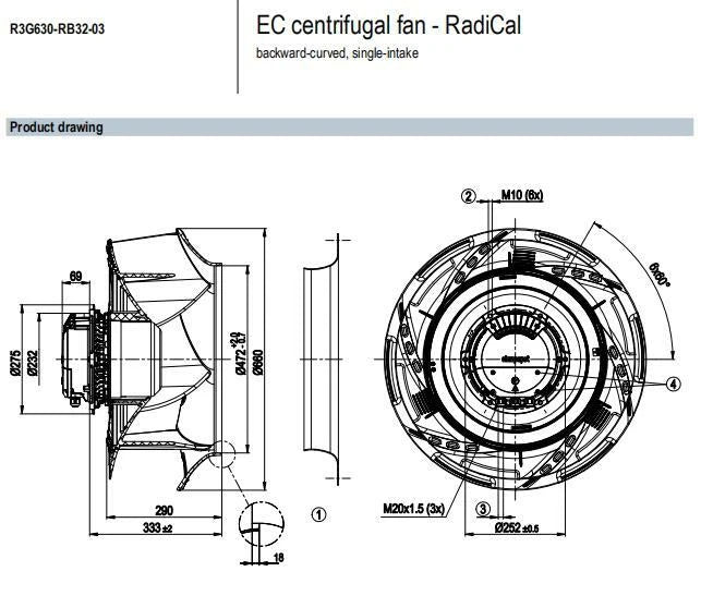 Ebmpapst R3G630-RB32-03 Centrifugal Fan AC 380~480V IP55 ??630mm AHU / FFU Fan