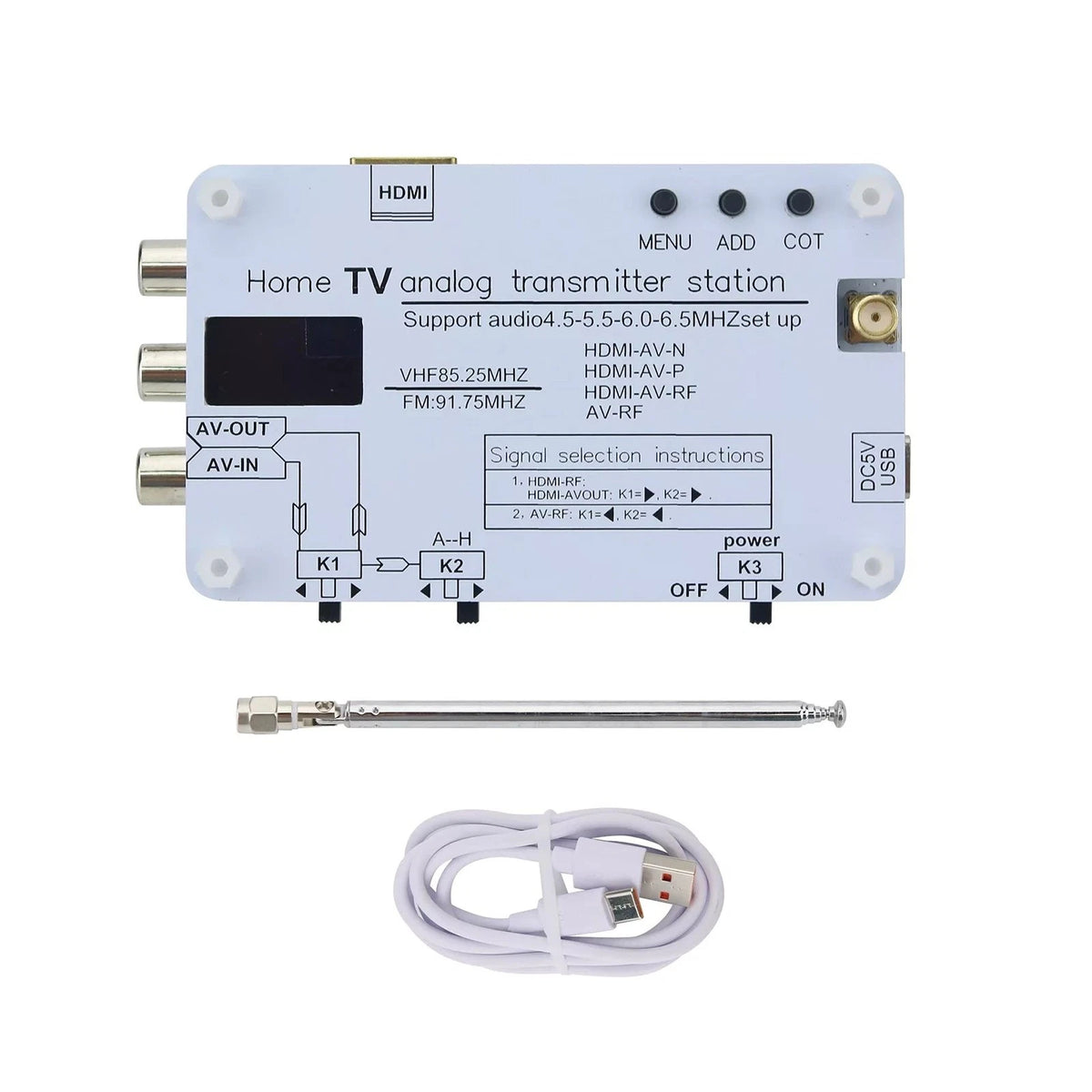DC 5V Analog TV Signal Transmitter Home Analog TV Transmitter OLED Display