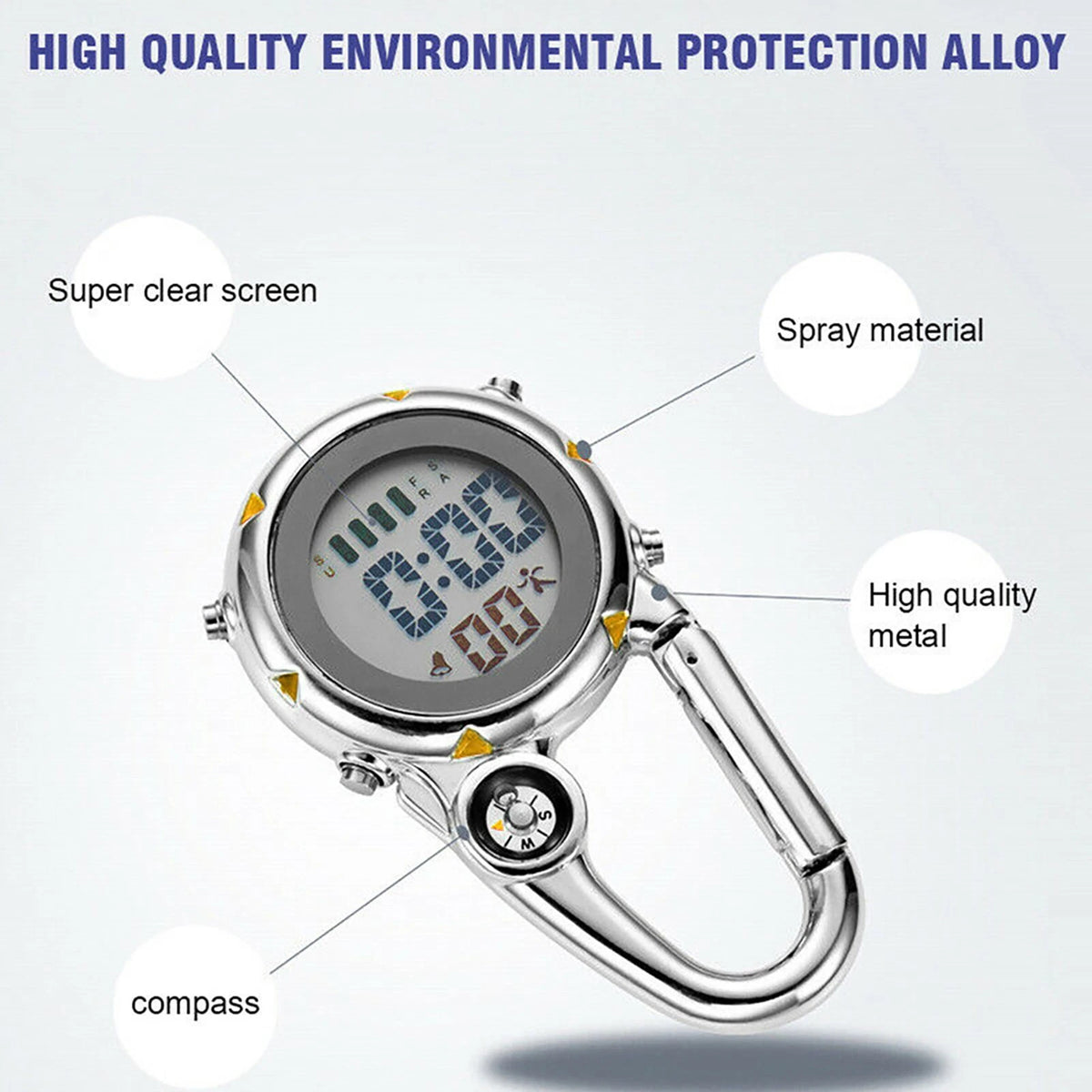 Backpack Clip On Band Carabiner Digital Sports Fob Watch Luminous For Hikers tt