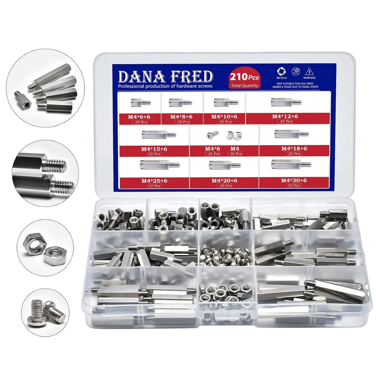 210 Pieces Hex Standoff Spacers M4 Carbon Steel Male Female Metric m4, Sliver