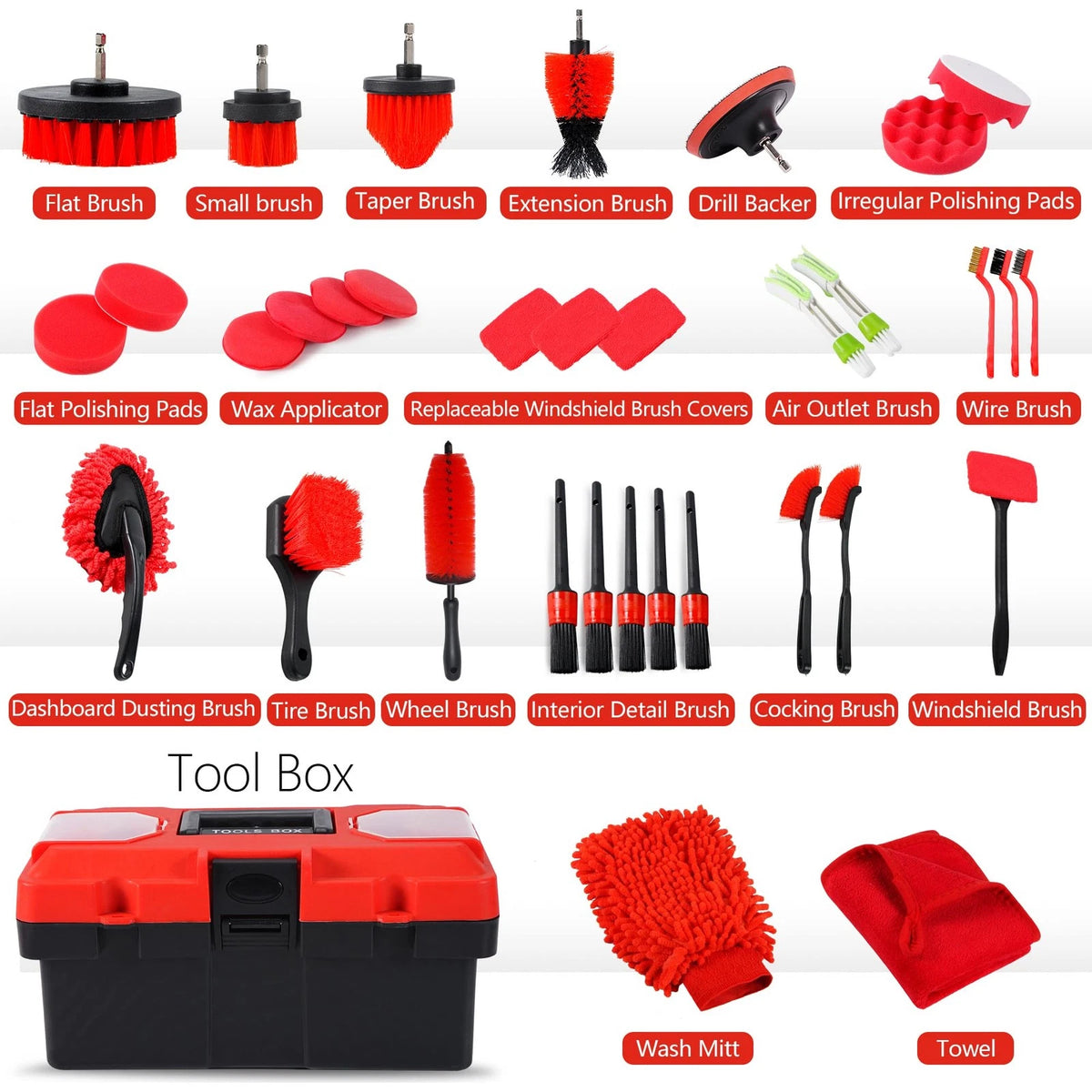 MIANYINGR 35Pcs Car Detailing Kit, Cleaning Kit and B:35PCS-R, Red