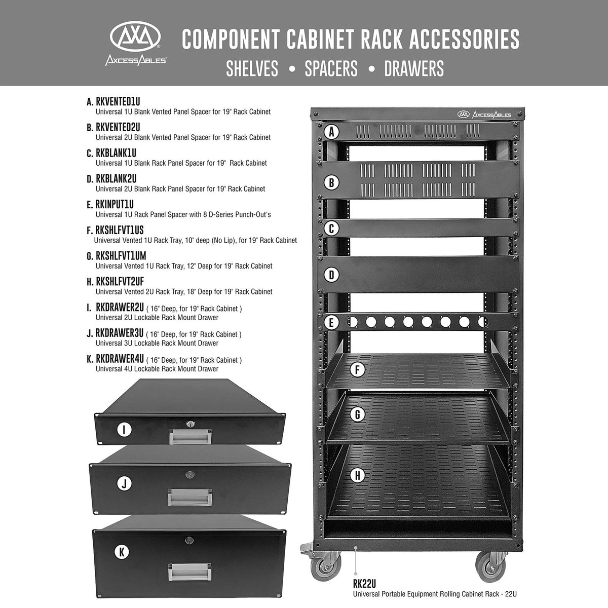 2U Locking Rack Drawer by AxcessAbles | 15" RACK DRAWER, DRAWER WITH LOCK