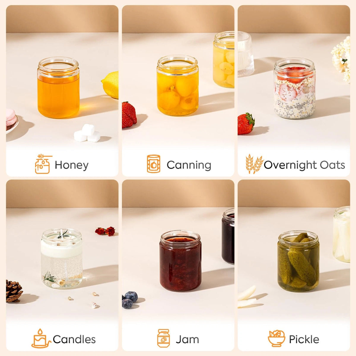FavorFlavor Glass Jars for Candle Making: 12P 8oz 12×8oz, Black Lids-12pcs