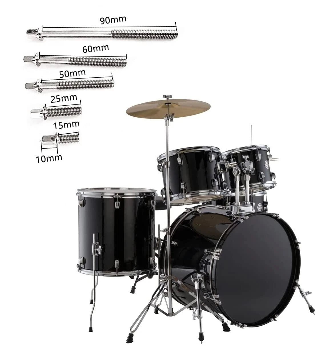 TUOREN Drum Set Hardware 12-Pack Stainless Steel Tight M6 x60mm, silver