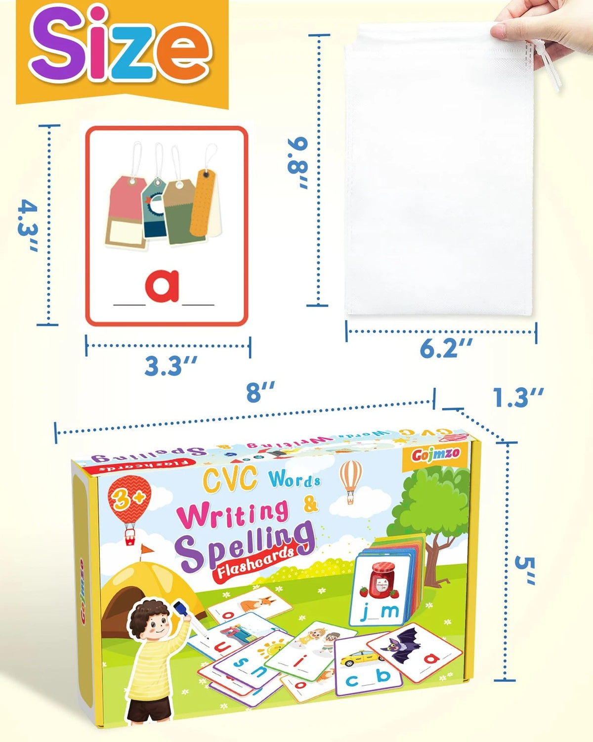 Gojmzo CVC Word Writing & Spelling Flash Cards, Preschool Learning Medium