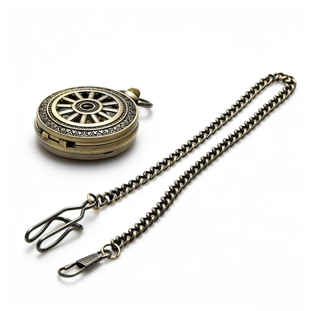 Classic Mechanical Black Steampunk Skeleton Pocket Watch with Chain For Men