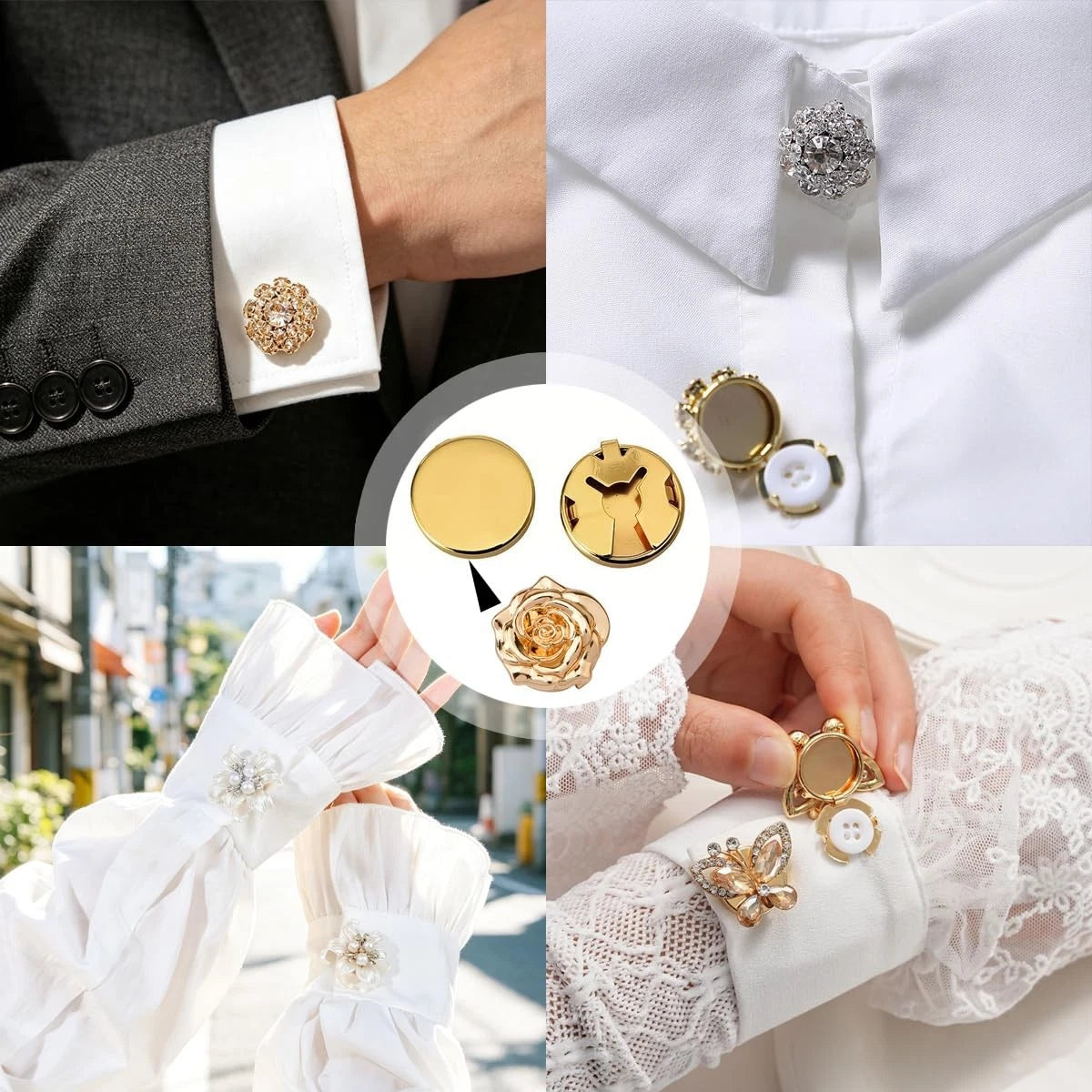 30 PCS Brass Round Cuff Button Covers for Women Men Elegant DIY Small, Gold