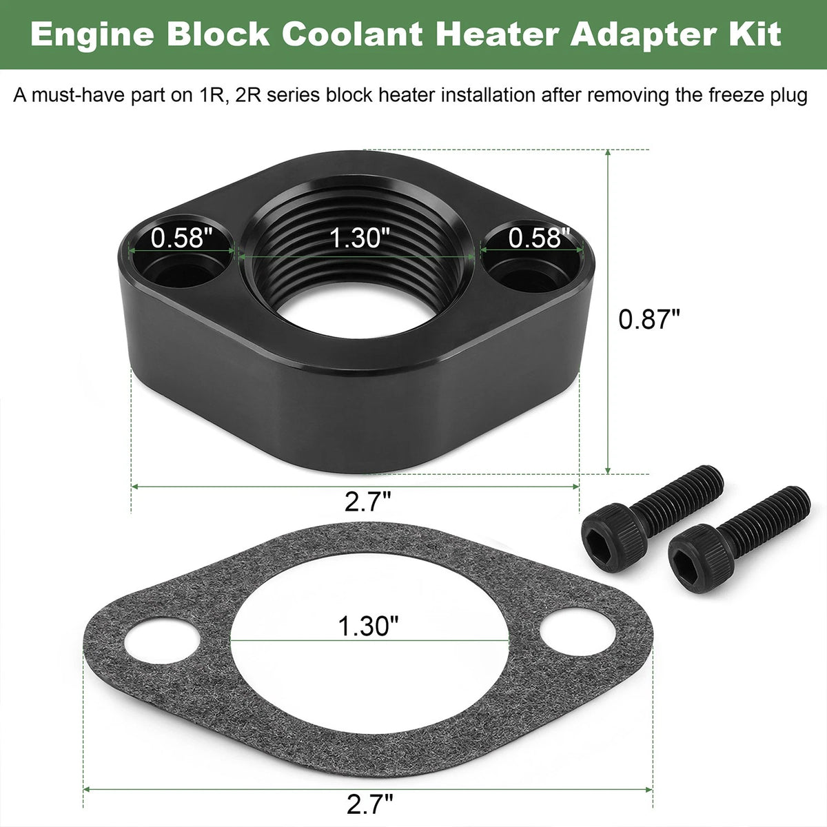 Engine Block Coolant Heater Adapter Kit For John Deere Compact Utility Tractors