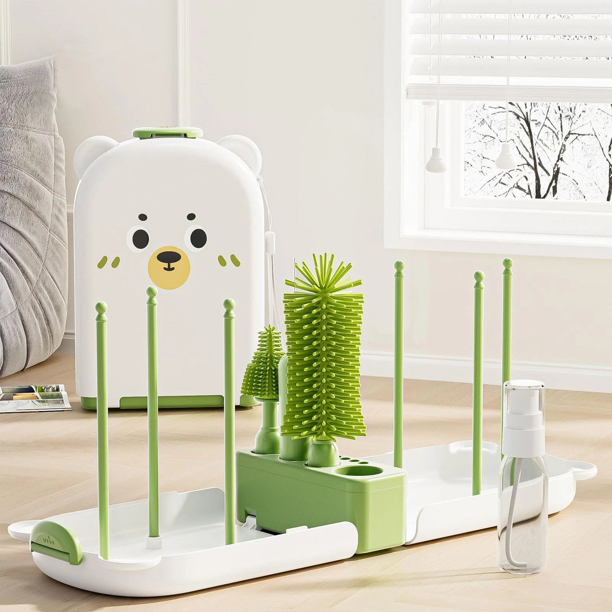 Travel Baby Bottle Cleaner Kit with Storage Case – 6-in-1 Compact Green