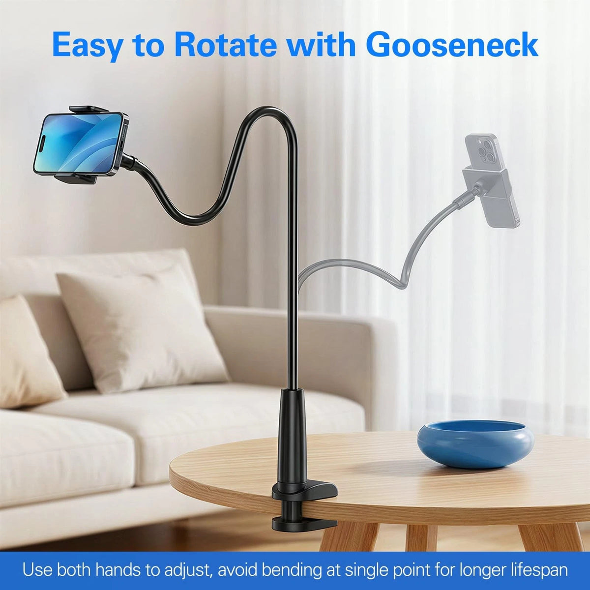 MAGIPEA Phone Holder for Bed, Gooseneck Desk, 30in, Black