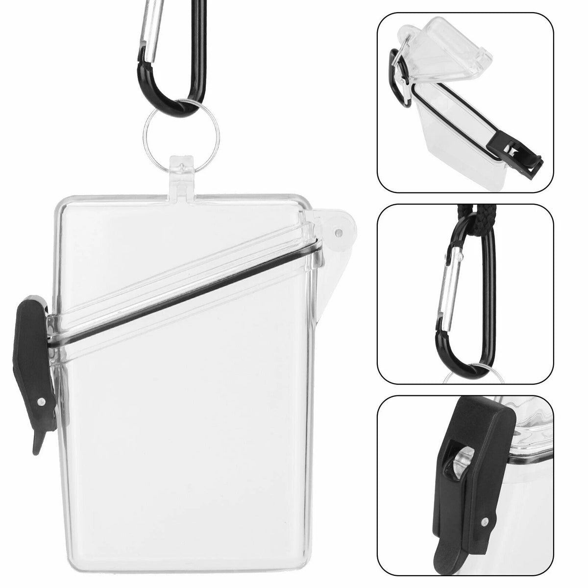 1*Waterproof ID Card Clear Holder Hard Case Plastic Protector With Lanyard