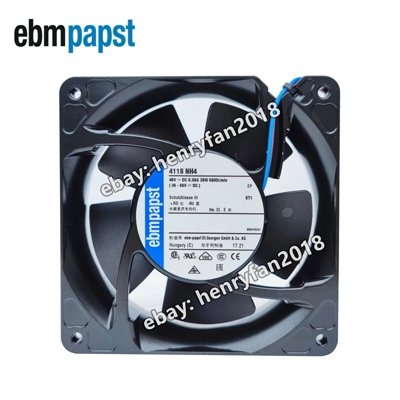 Ebmpapst 4118NH4 Axial Fan 48V 0.58A 28W 120*120*38MM 2-wire Cabinet Cooling Fan