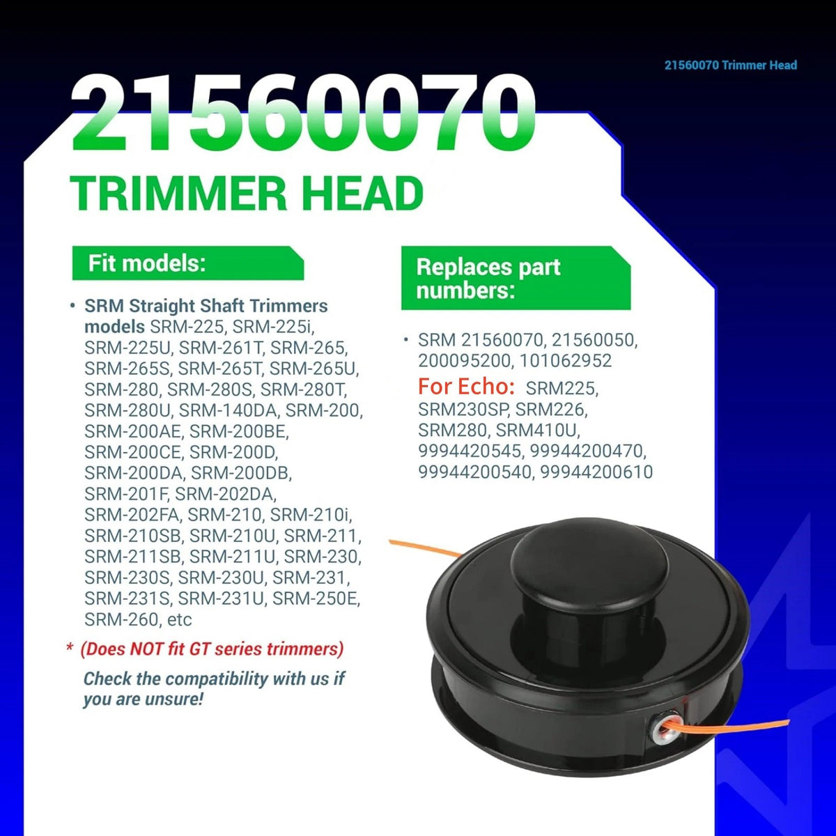 101062952 String Trimmer Head Fit For Echo SRM Series Straight Shaft Units