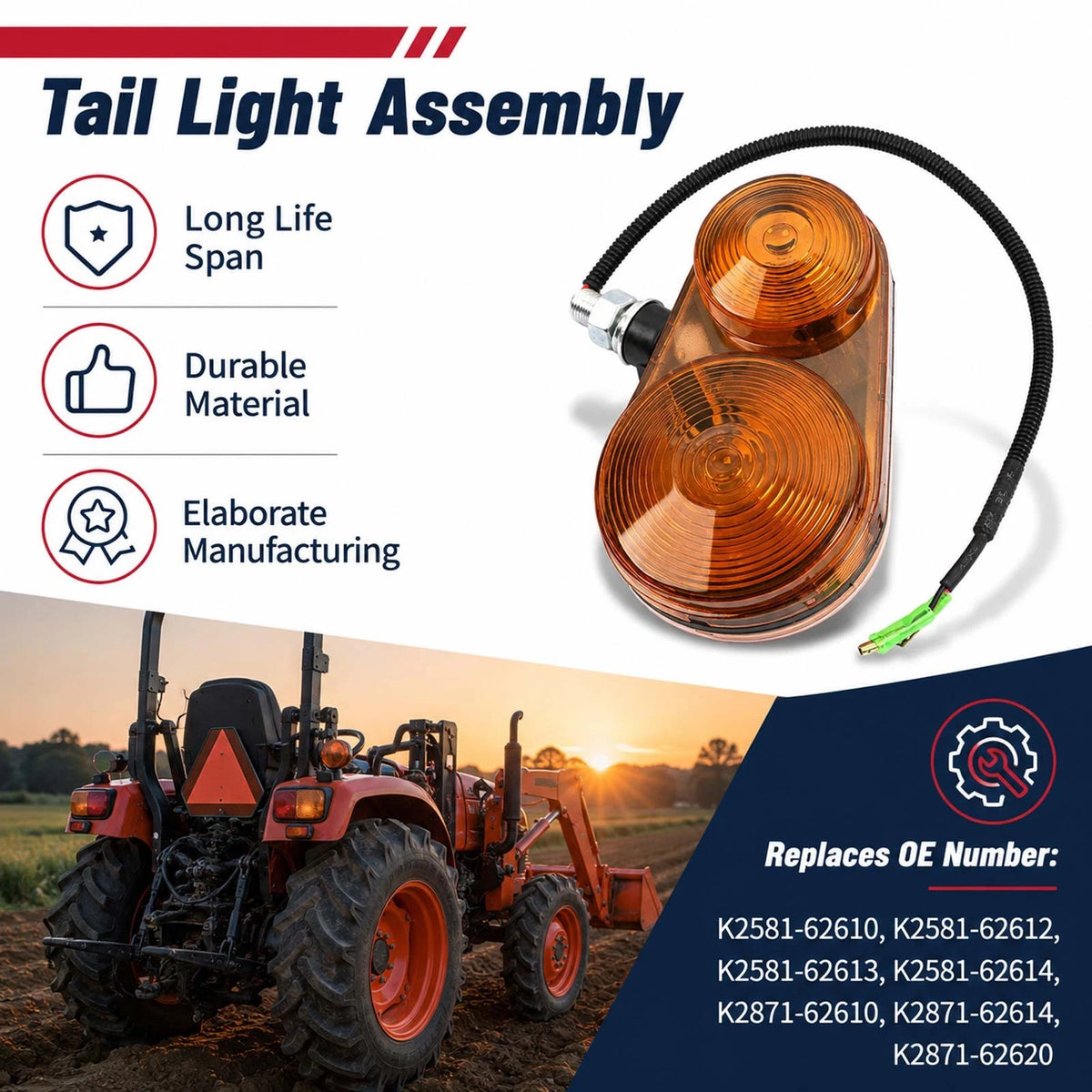 K2581-62610 Tail Light Assembly Direct Bolt-On Design Fits for Kubota BX2350