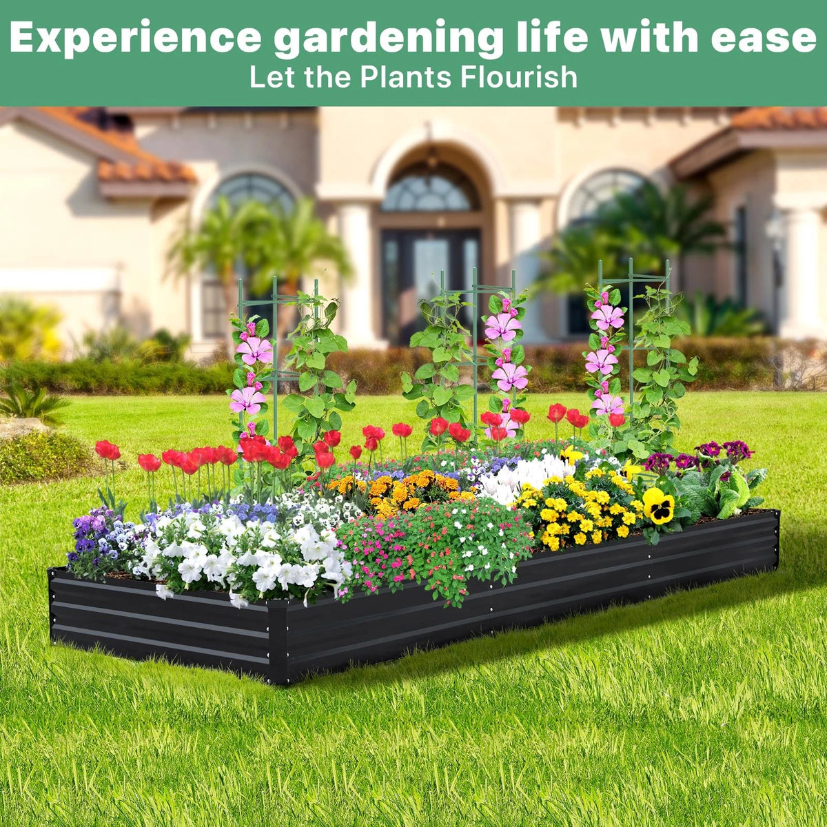 SONFILY 12×4×1ft Galvanized Metal Raised Garden Bed, 12x4x1 ft, Black-2