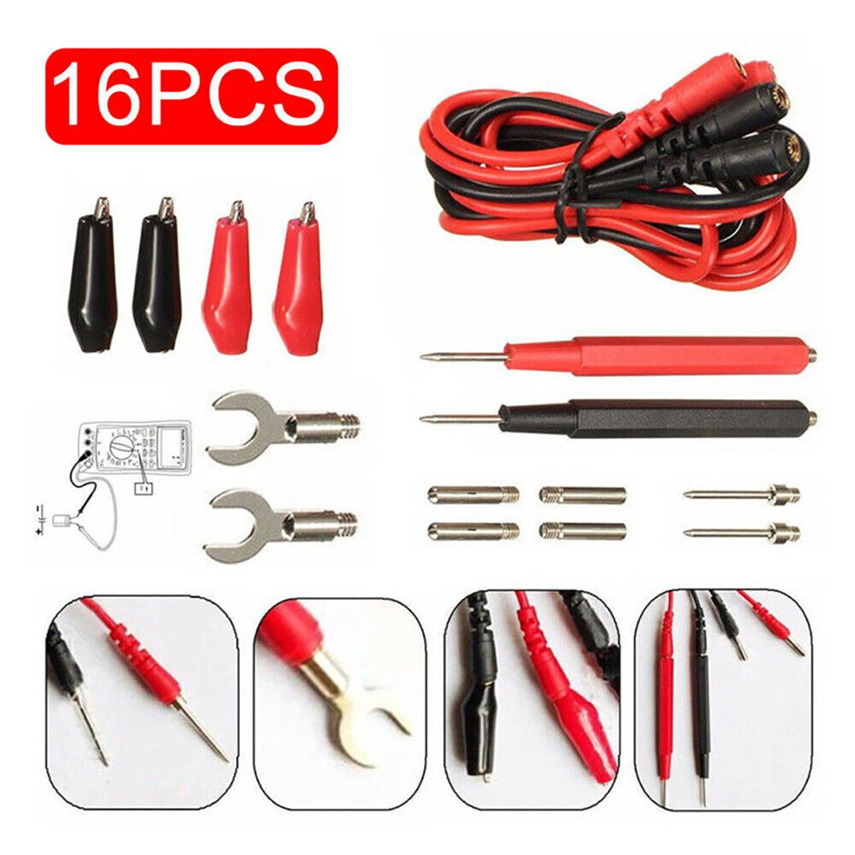 16Pcs 10A Multimeter Test Lead Cable Probes Accessories For Volt Meter