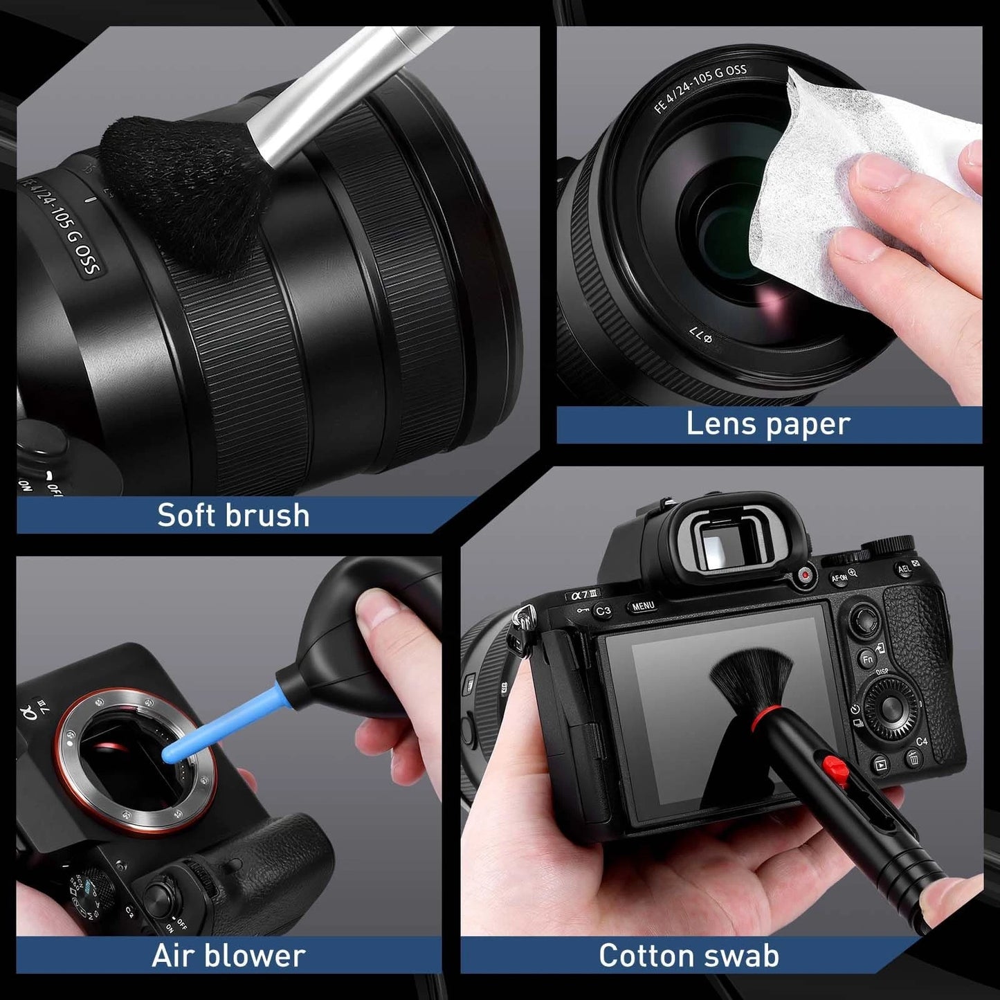Camera Lens Cleaning Kit - Mirrorless and DSLR Kit, Black