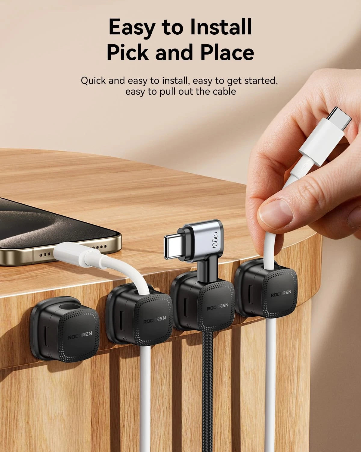 30-Pack Magnetic Cable Clips Cord Organizer,Cable Straps Smooth Black